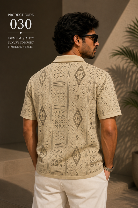 Geometric beige polo tee