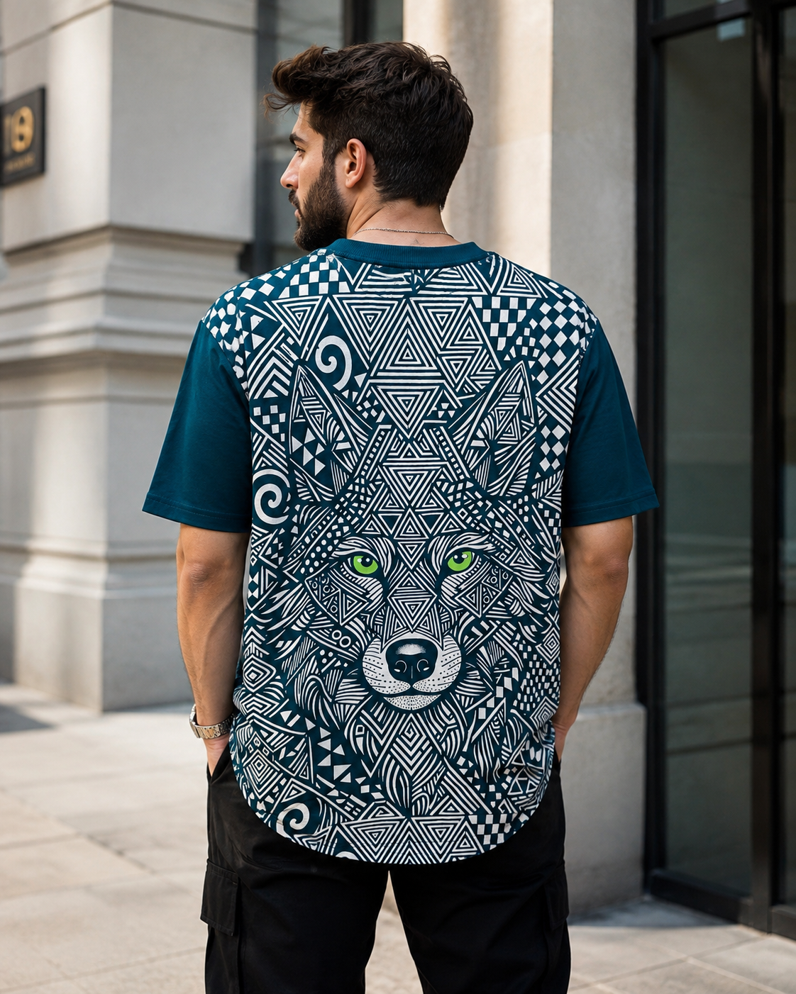 Alpha Wolf – All-Over Graphic Oversized T-Shirt