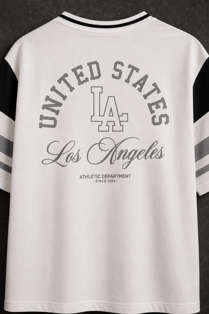 LA Varsity White – Sports Print Oversized T-Shirt