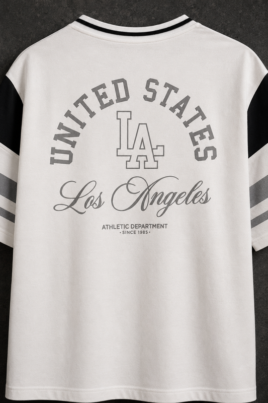 LA Varsity White – Sports Print Oversized T-Shirt