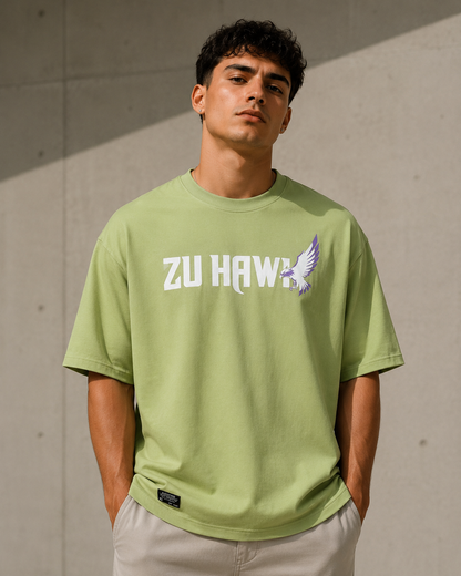 Hawk Eye – Back Graphic Green Oversized T-Shirt