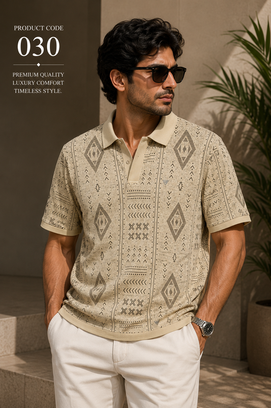 Geometric beige polo tee