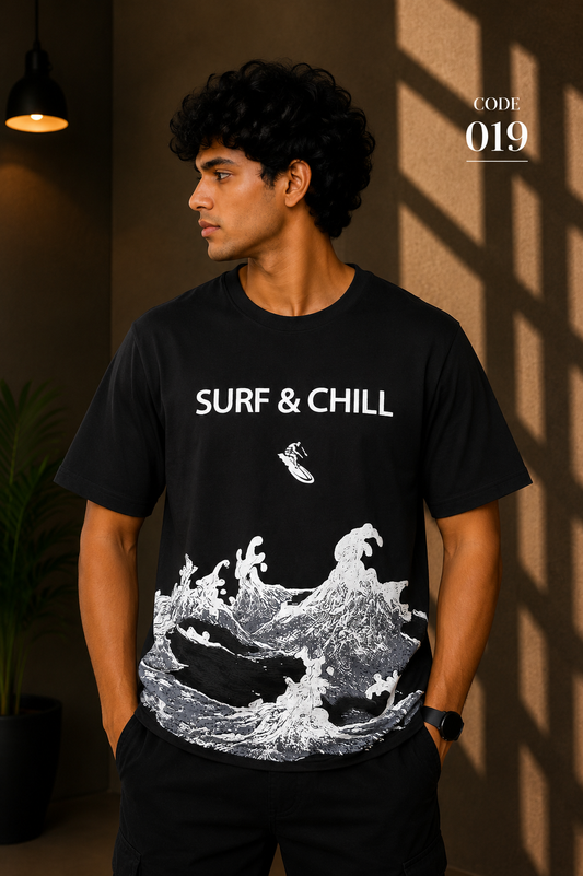 Surf and chill black tee