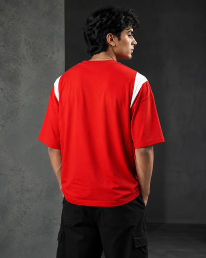 Retro Track Red – Color-Block Oversized T-Shirt