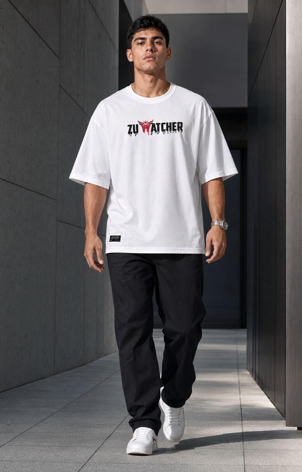 Night Watcher – Back Graphic White Oversized T-Shirt