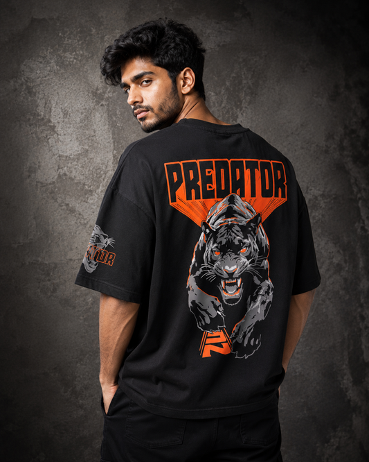 Predator – Logo Print Black Oversized T-Shirt