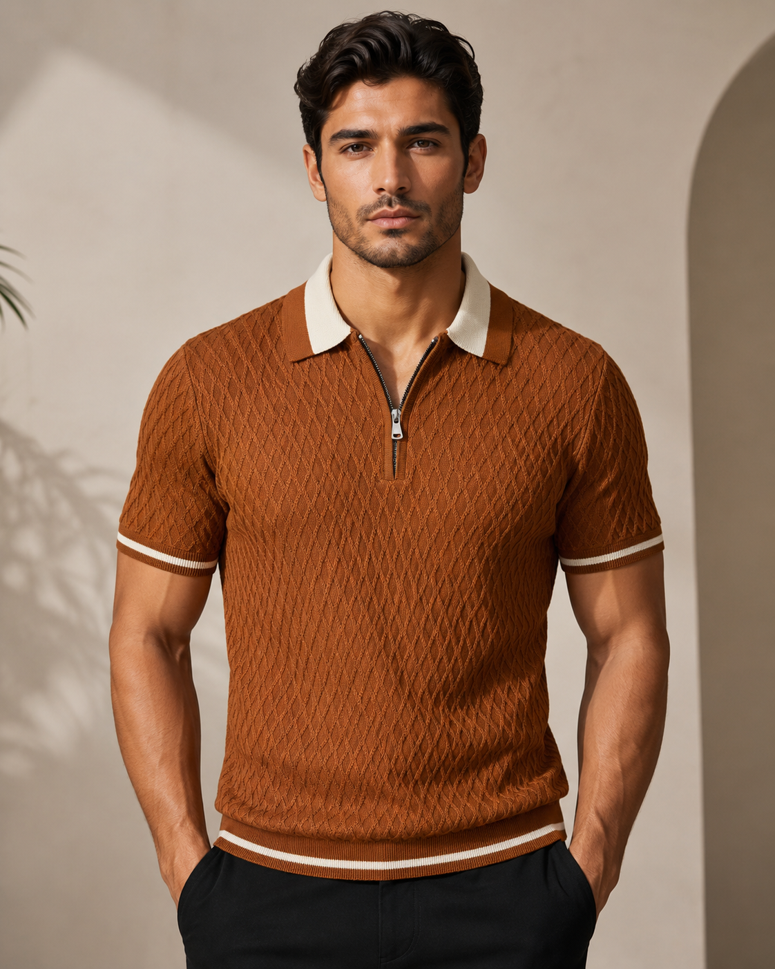 Premium knitted mocha polo