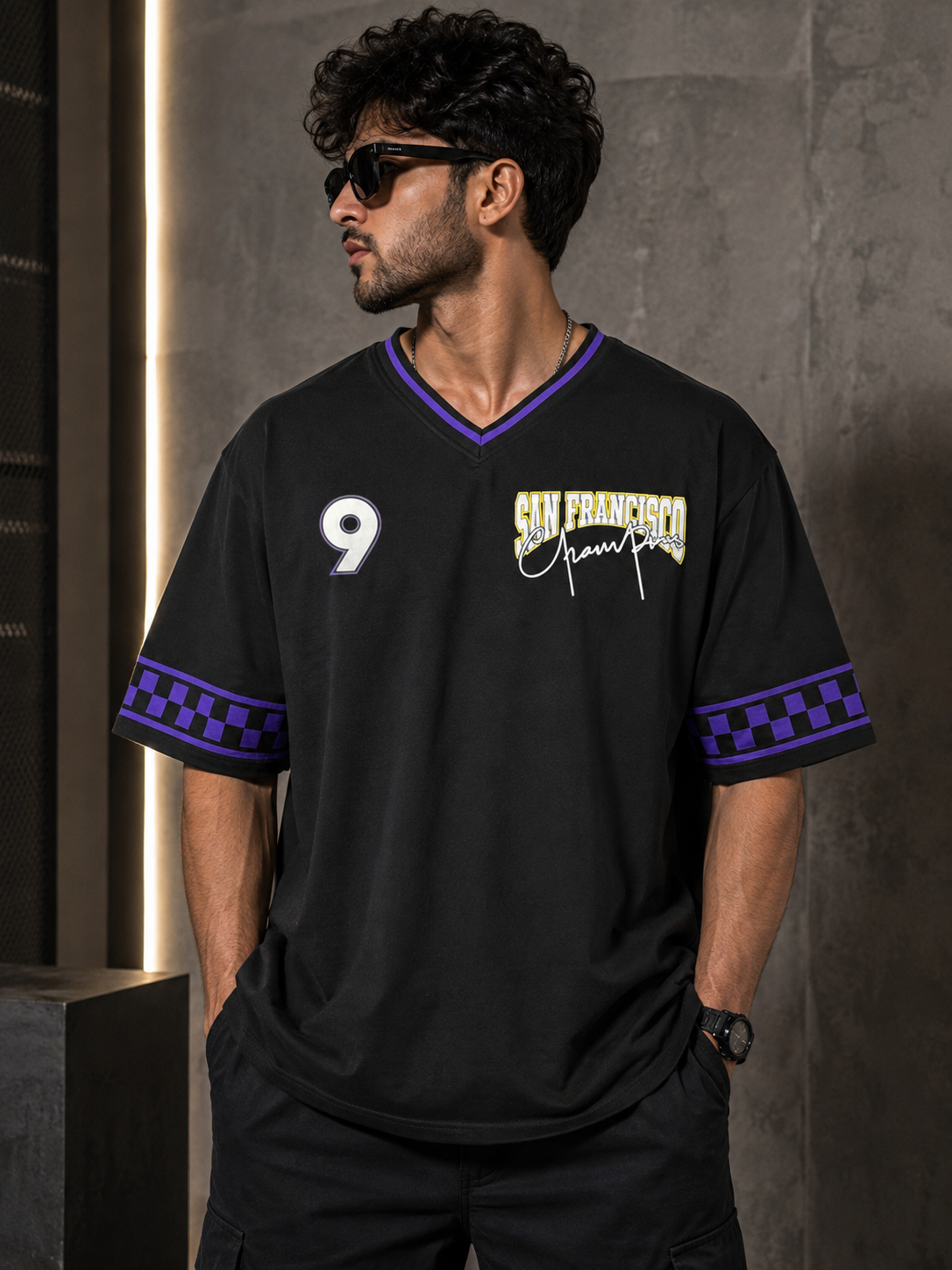 Varsity v-necks black tee