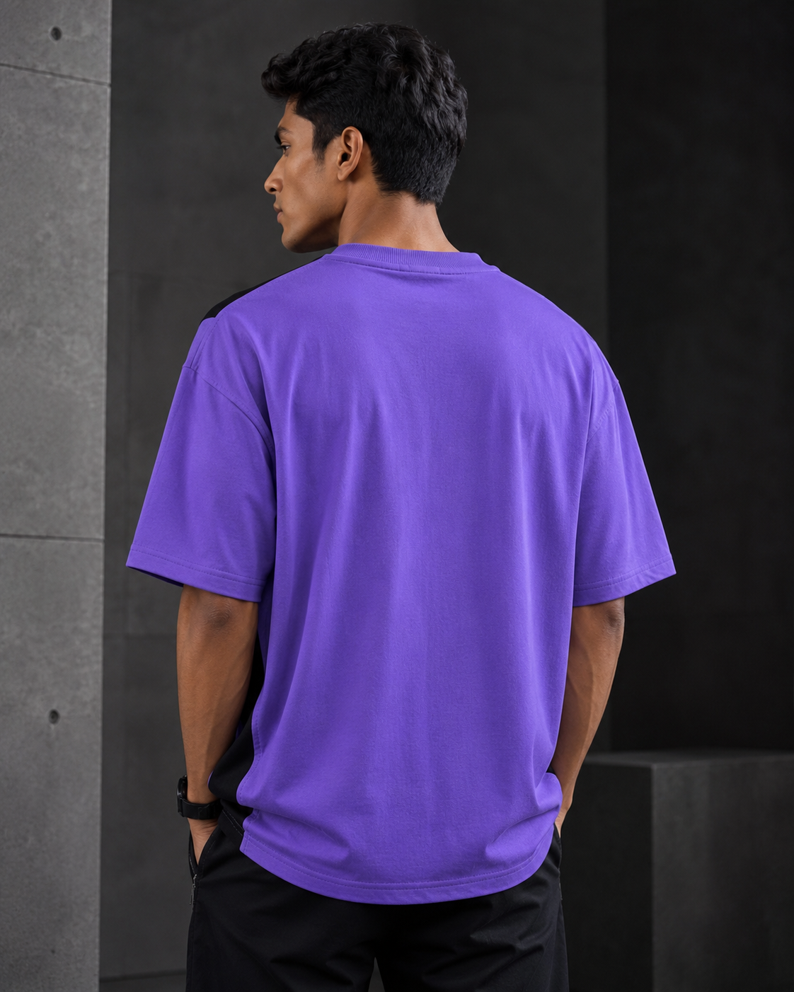 Retro Track Purple – Color-Block Oversized T-Shirt