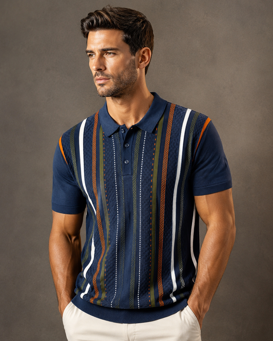 Premium stripe checked blue polo