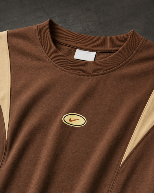 Retro Track Brown – Color-Block Oversized T-Shirt
