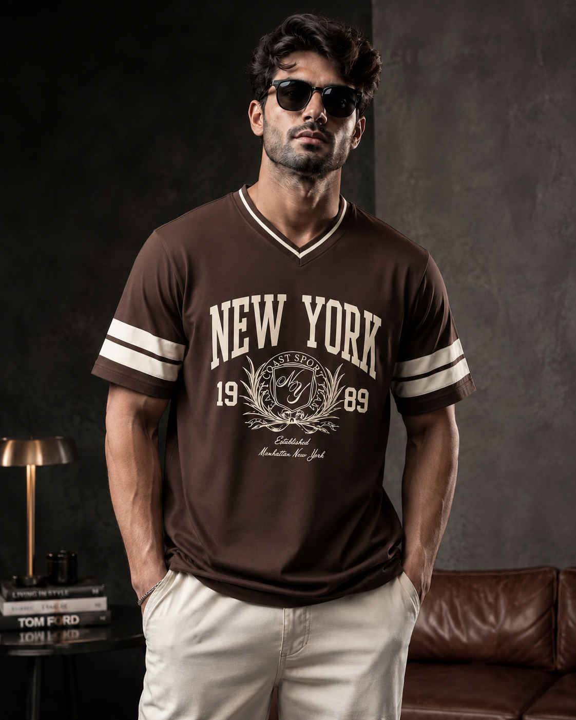 Varsity v-necks brown tee
