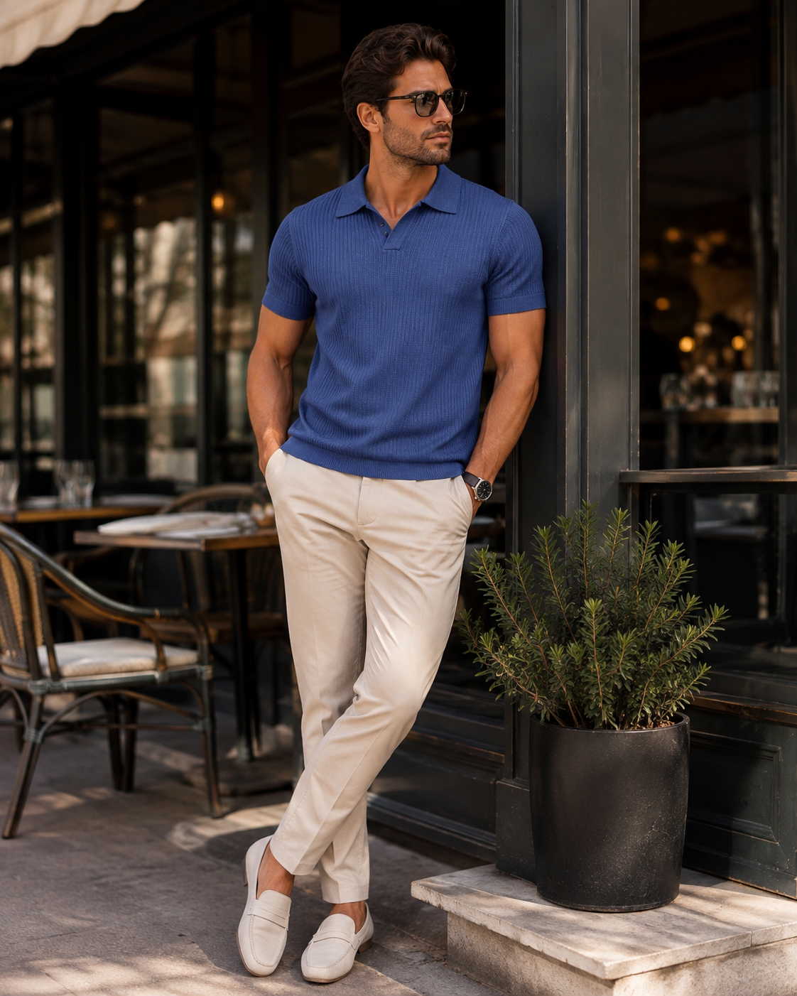 Premium Blue stripped knitted Polo