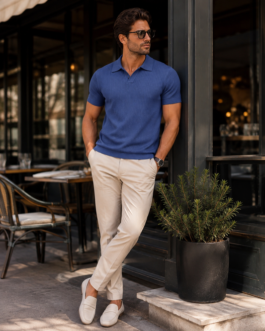 Premium Blue stripped knitted Polo
