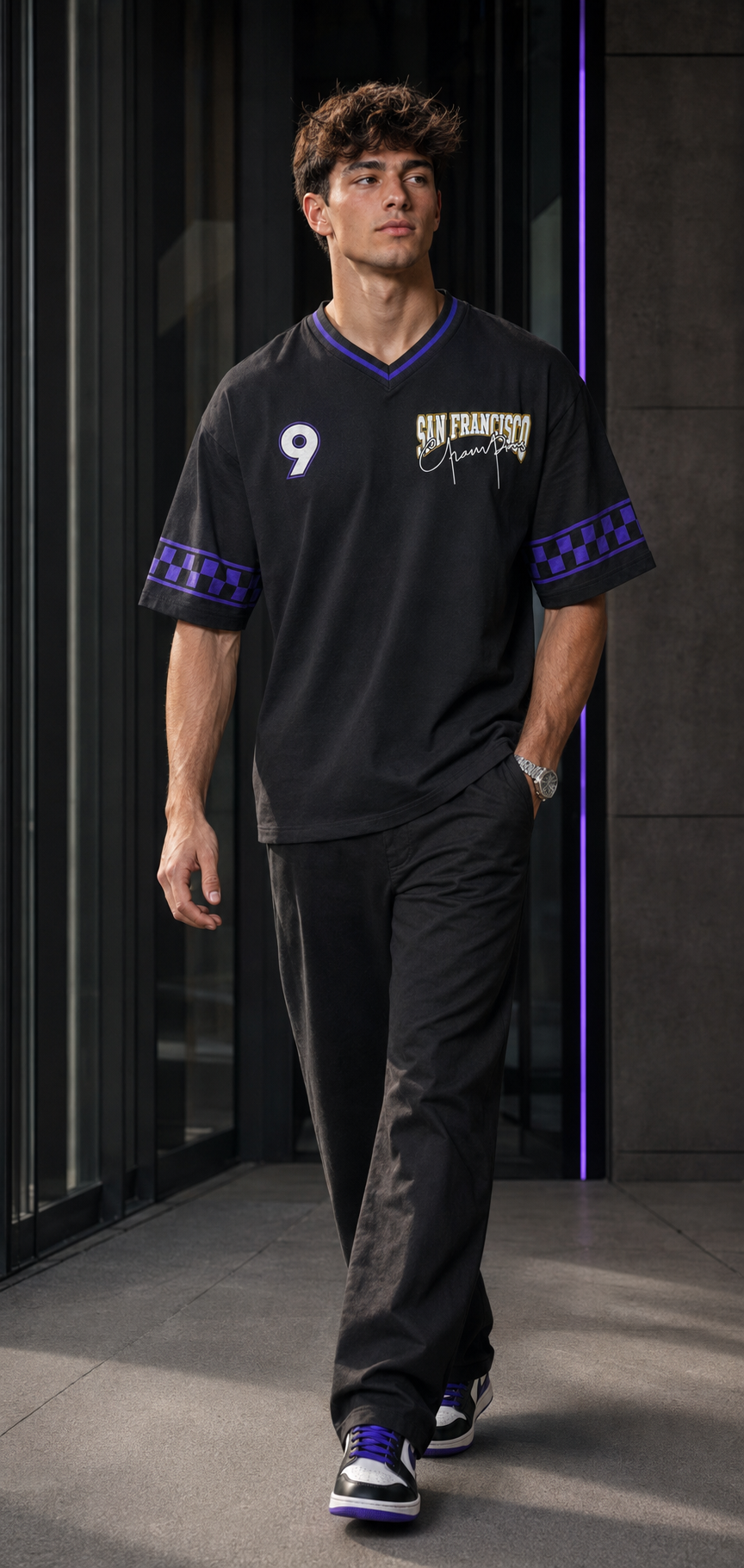 Varsity 9 Black – Sports Print Oversized T-Shirt