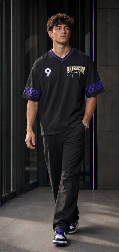 Varsity 9 Black – Sports Print Oversized T-Shirt