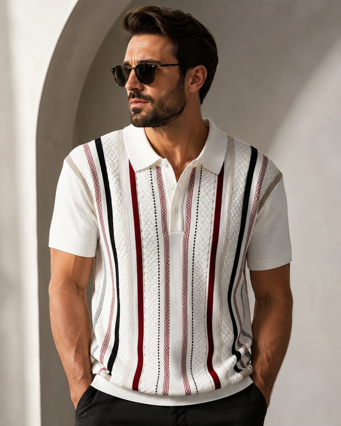 Premium stripe checked white polo