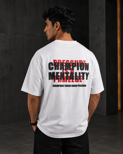 Champion Mentality White – Back Typography Print Oversized T-Shirt