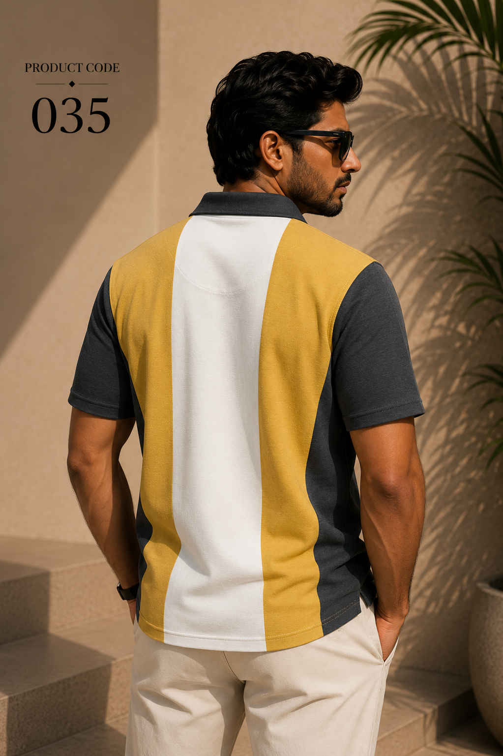 Grey x Beige x White stripes polo tee