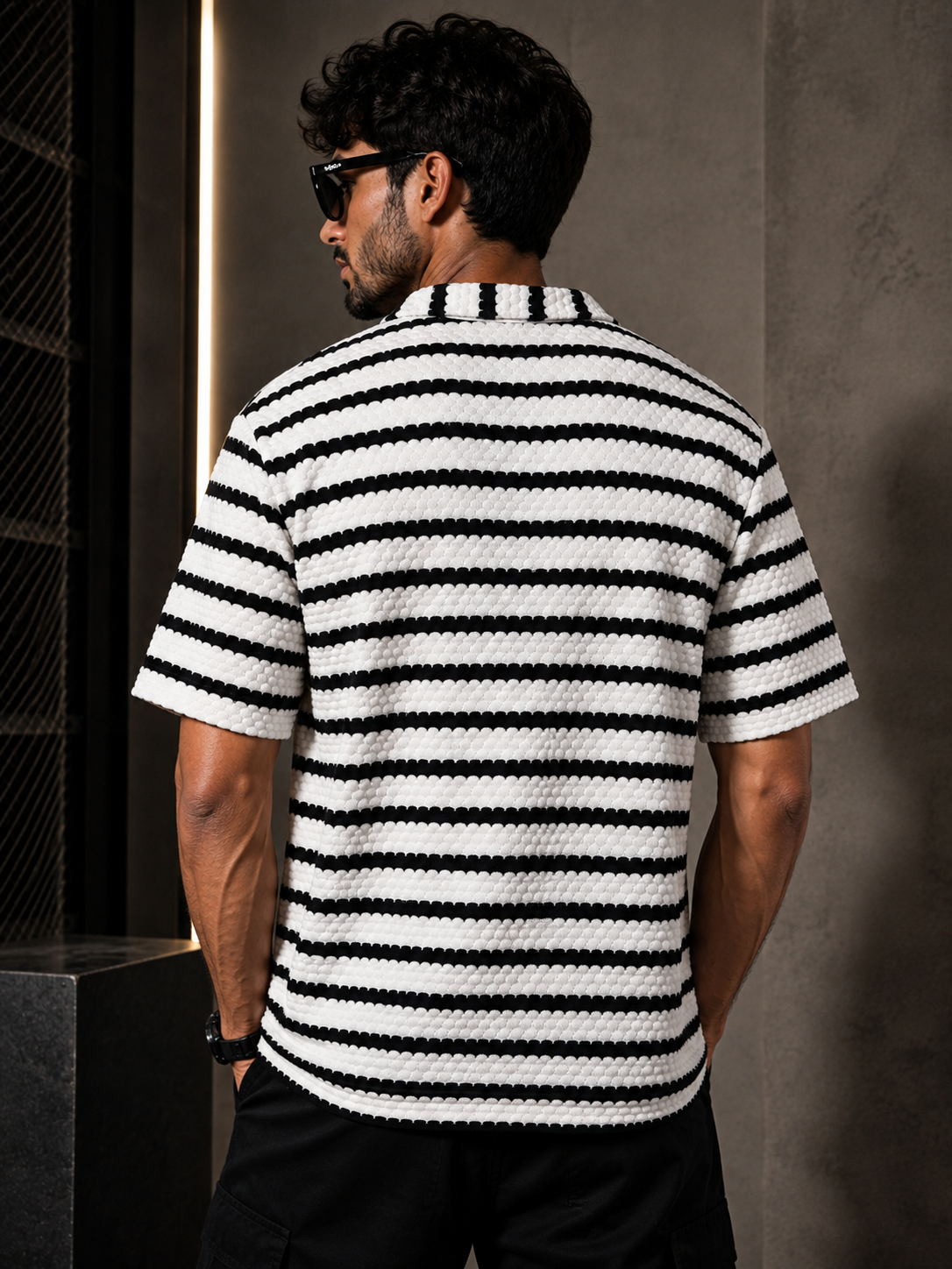 Premium honeycomb stripes black white polo