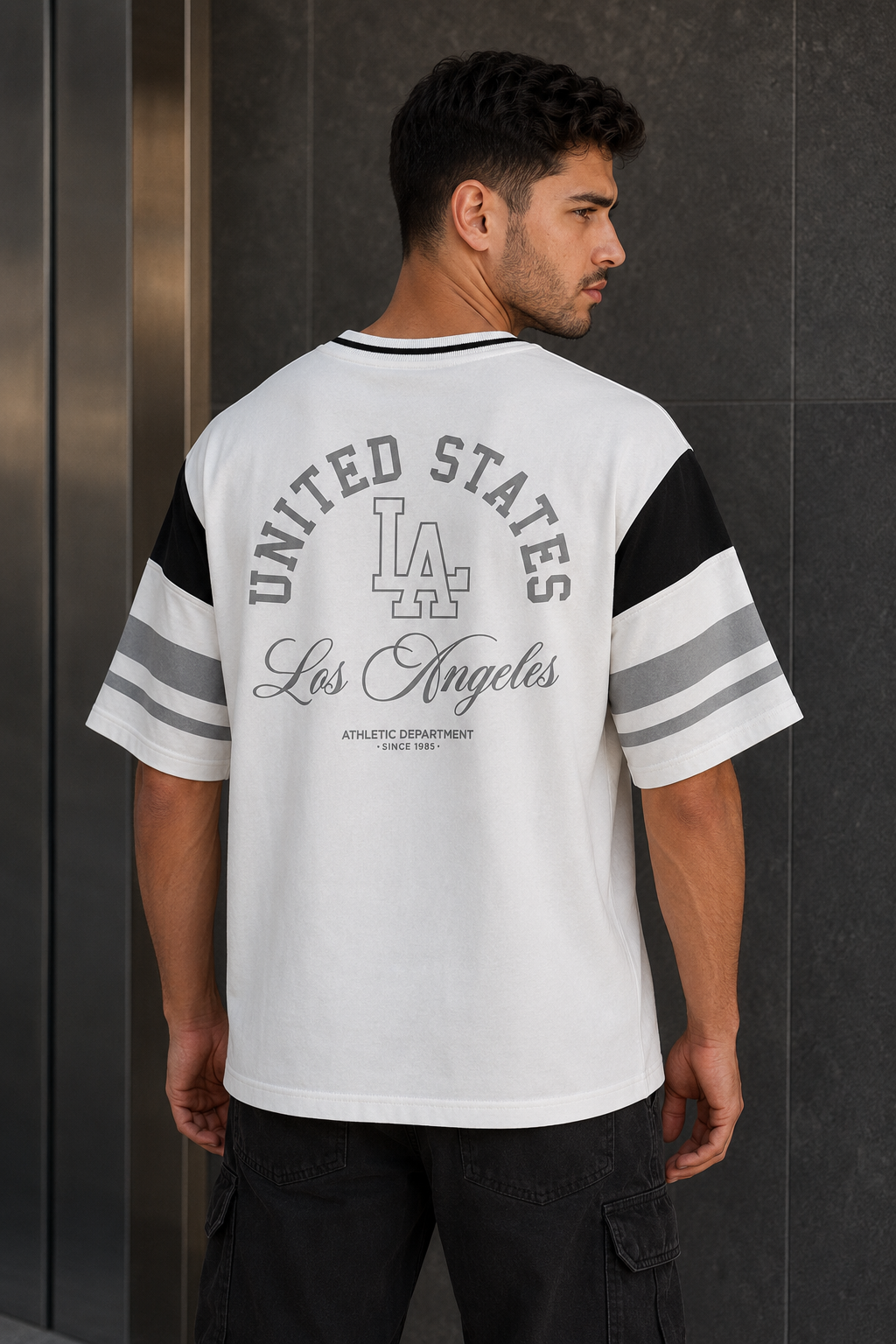 LA Varsity White – Sports Print Oversized T-Shirt
