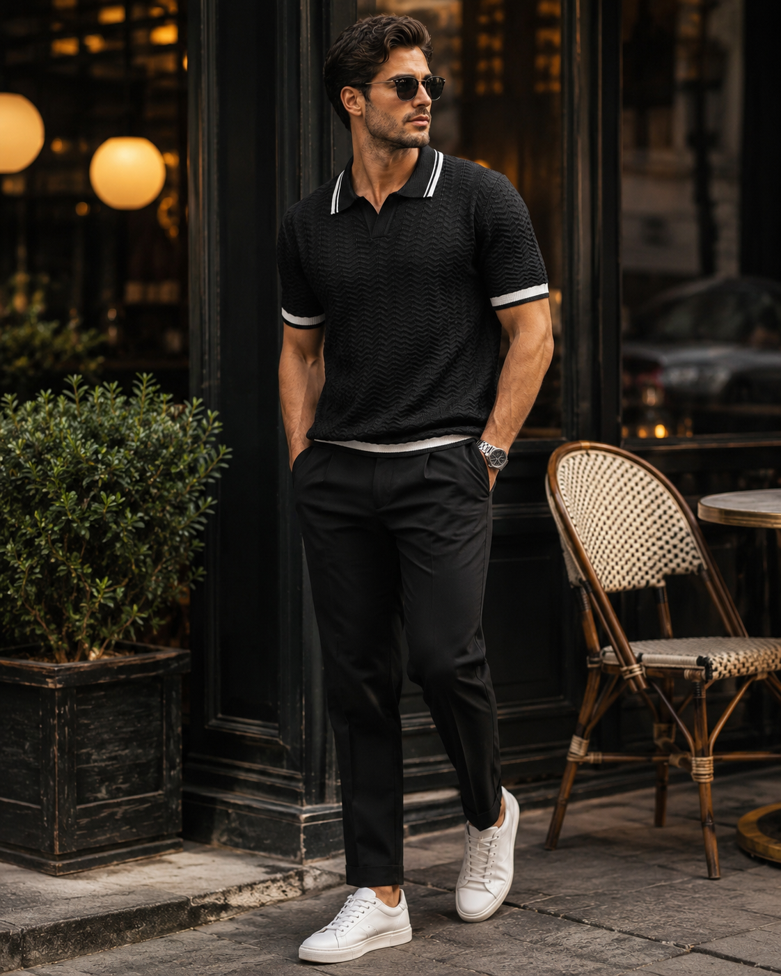 Premium knitted designer black polo