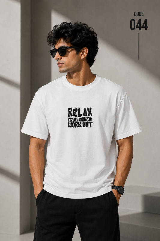 Relax 3D puff print white tee