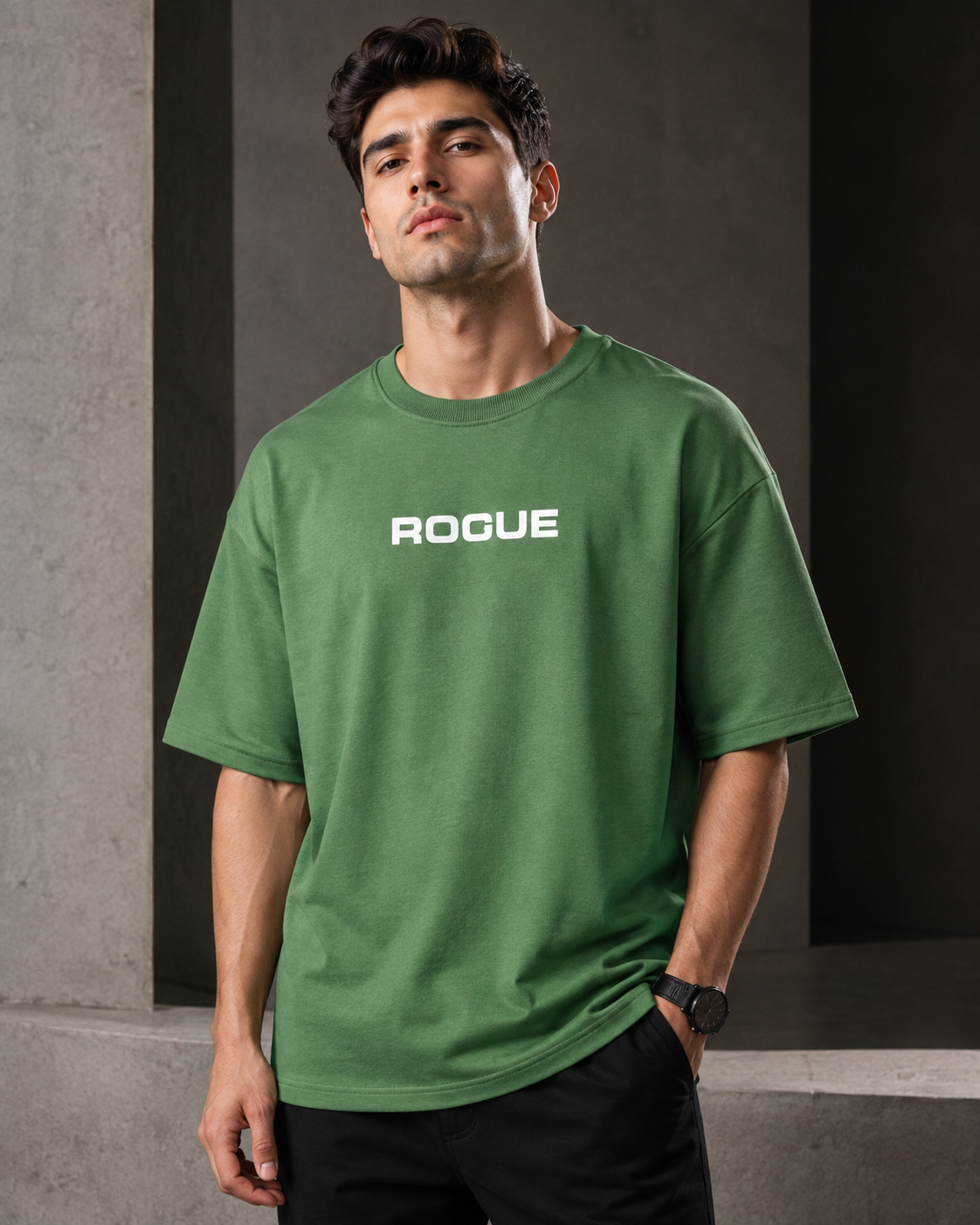Rogue – Logo Print Green Oversized T-Shirt