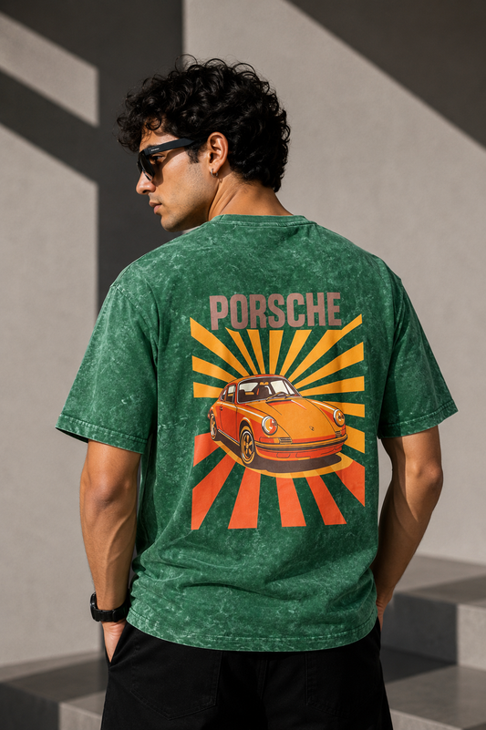 Acid wash porsche green tee