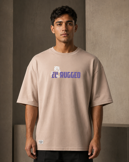 Rugged Spirit – Back Graphic Beige Oversized T-Shirt