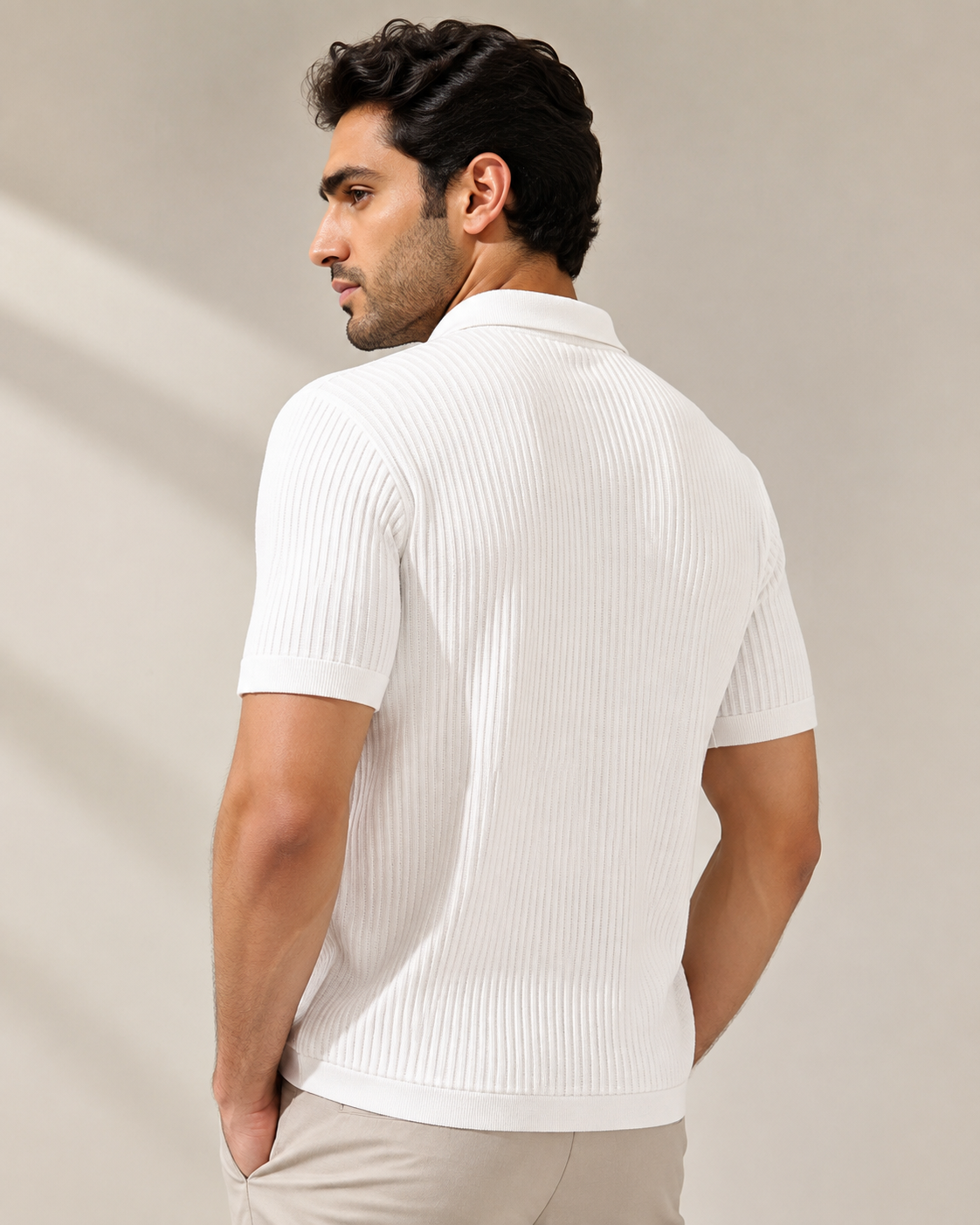 Premium white stripped knitted Polo