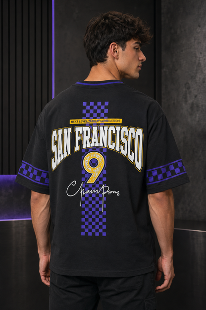 Varsity 9 Black – Sports Print Oversized T-Shirt