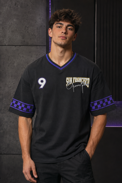 Varsity 9 Black – Sports Print Oversized T-Shirt