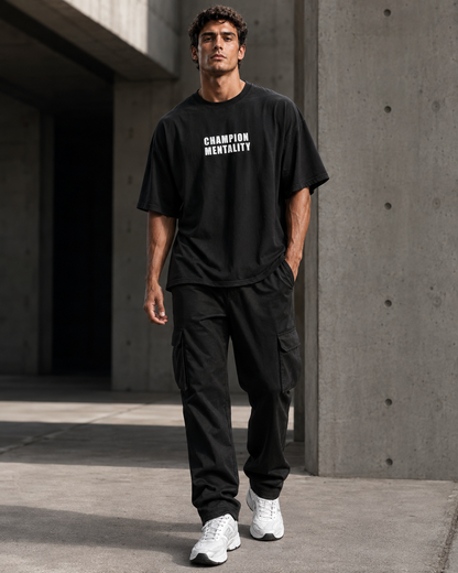 Champion Mentality Black – Back Typography Print Oversized T-Shirt