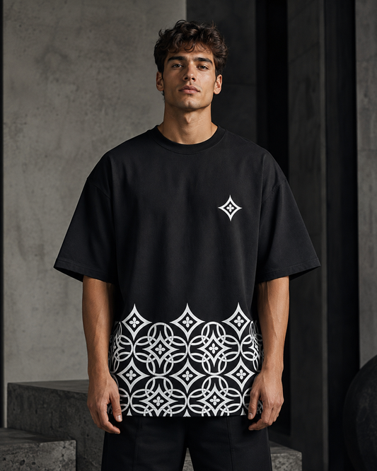 Geometric Grid – Border Print Regular-Fit T-Shirt