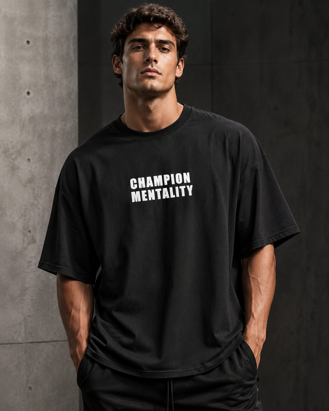 Champion Mentality Black – Back Typography Print Oversized T-Shirt