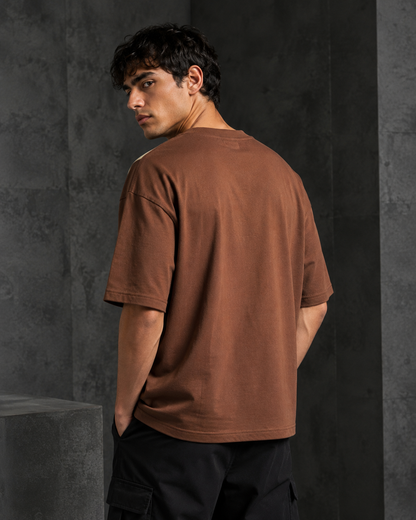 Retro Track Brown – Color-Block Oversized T-Shirt