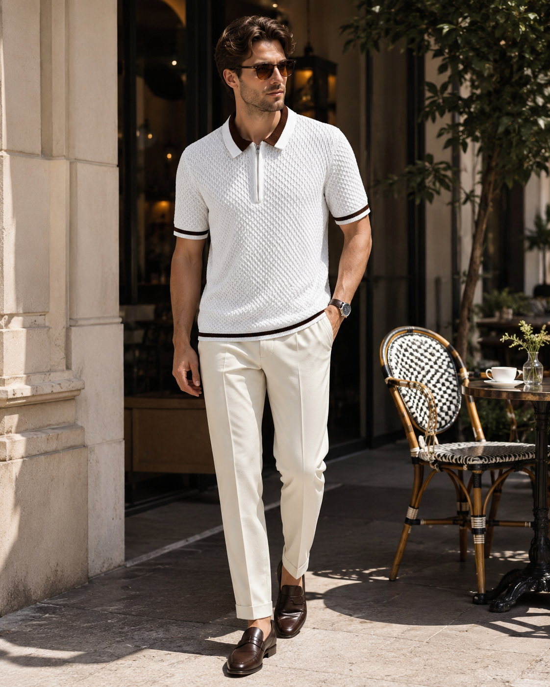 Premium white honeycomb knitted Polo