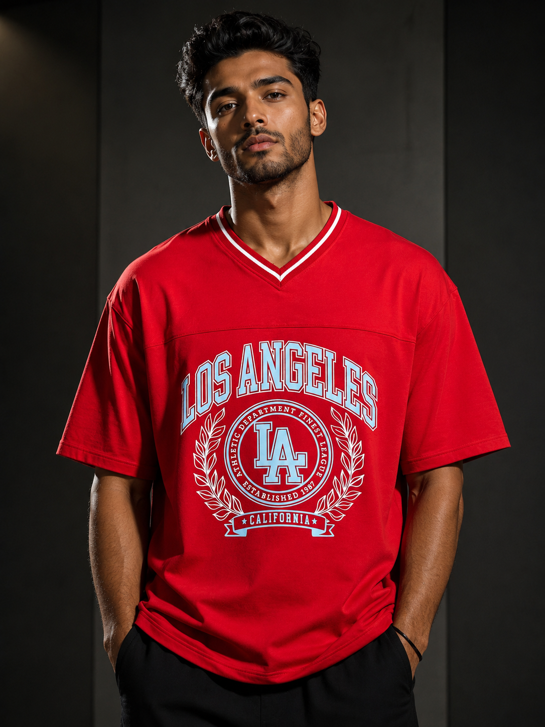 Los Angeles Varsity Red – Sports Print Oversized T-Shirt