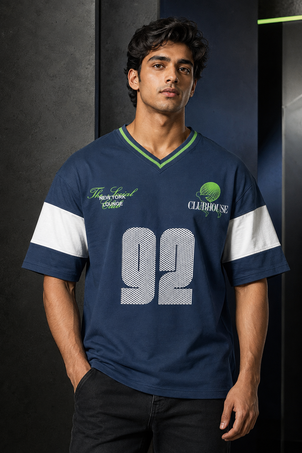 Varsity 92 Navy – Sports Print Oversized T-Shirt