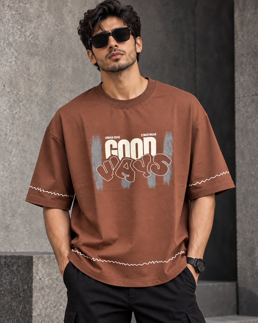 Good Vibes Cocoa Brown – Graphic Oversized T-Shirt