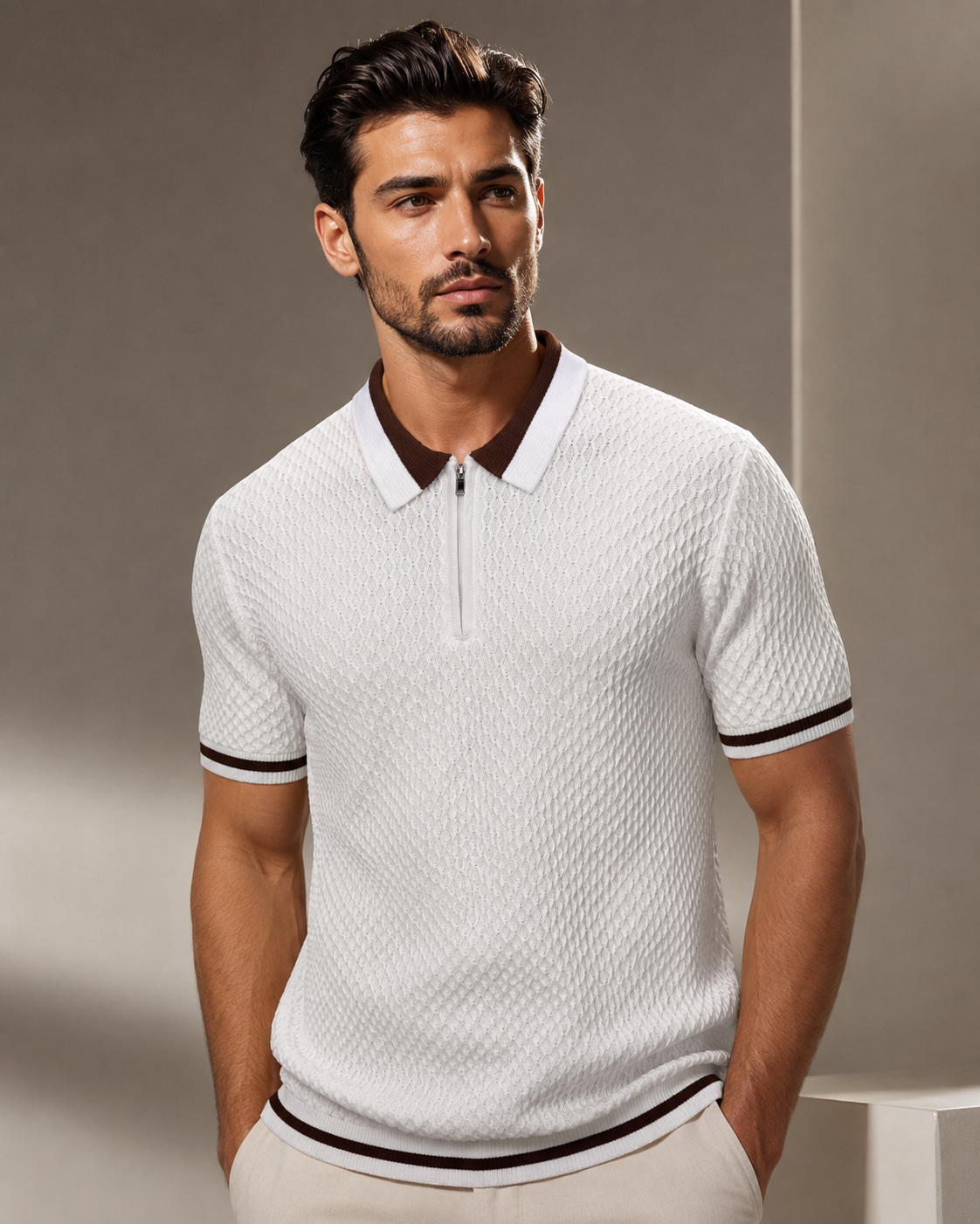 Premium white honeycomb knitted Polo