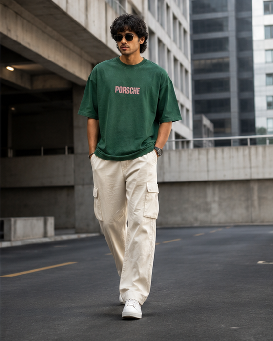 Porsche Retro Drive – Acid-Wash Graphic Oversized T-Shirt