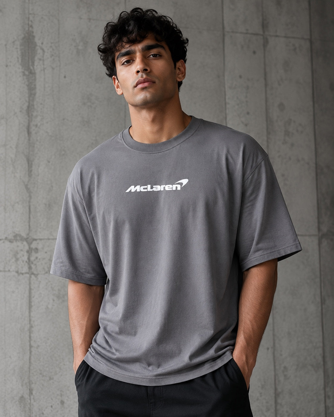 McLaren grey oversized T-shirt – front portrait view